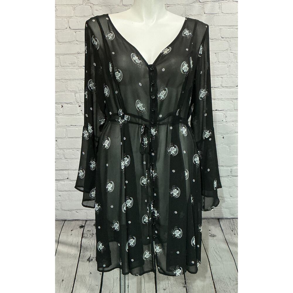 Torrid Women's Black Floral Sheer Chiffon Cover-Up Dress (Size 2)